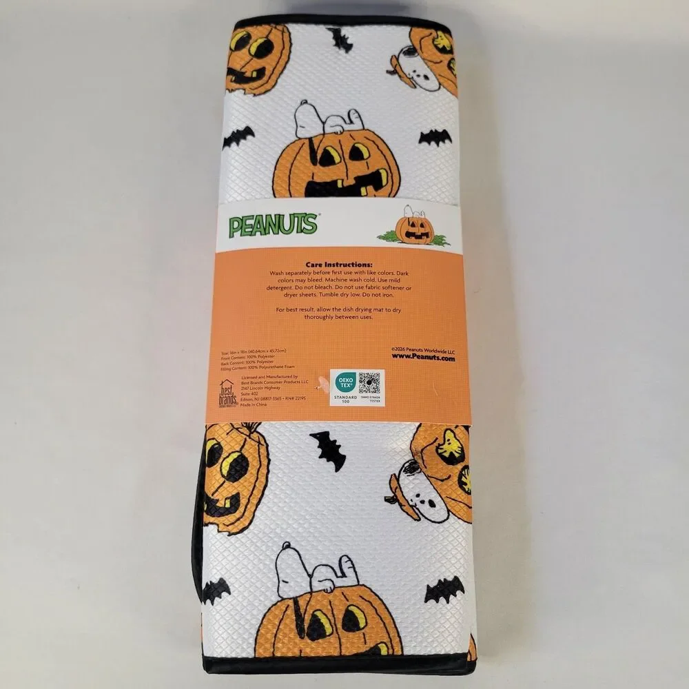 2pk Peanuts Snoopy Dish Drying Mats 16”x18” Halloween Jack-O-Lanterns Bats White